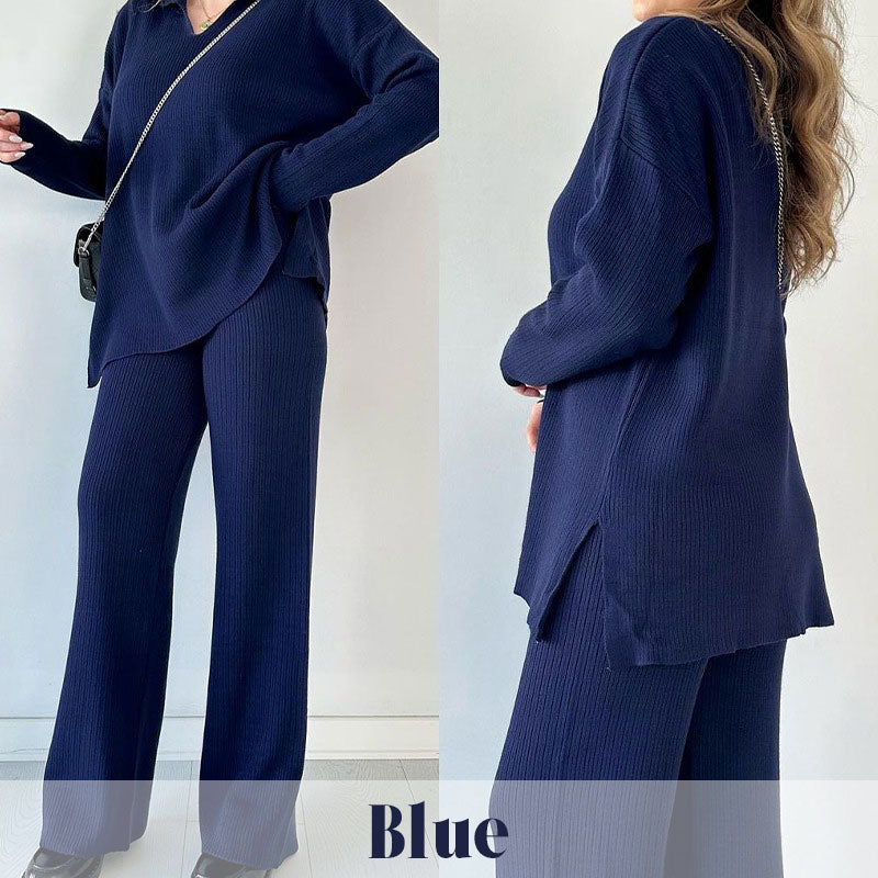 Heiße Verkauf 50% RABATT 🎁 V-Ausschnitt Legerer Schlitz Gestrickter Zweiteiler