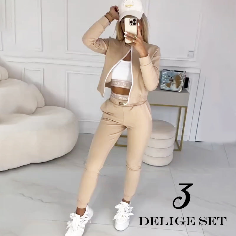 3-delig trainingspak met ritssluiting voor dames