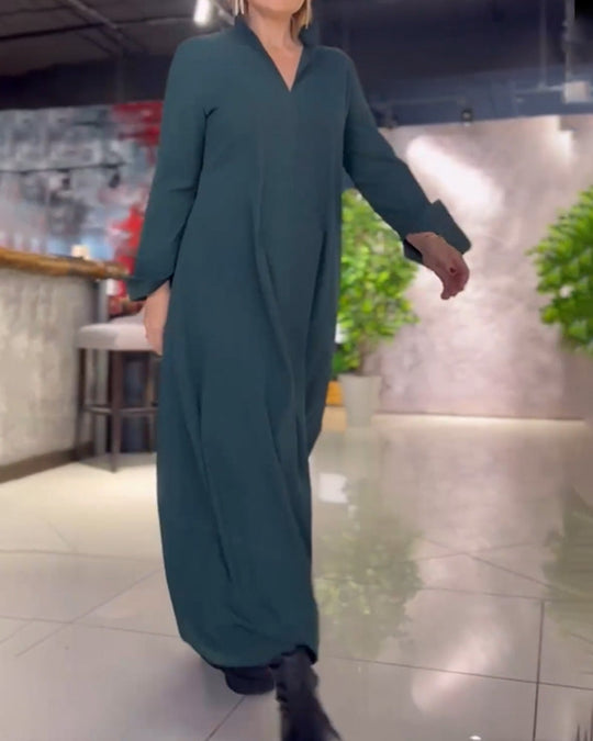 2026 Hot Sale 50% KORTING💕 Losse lange jurk met zijsplit en revers