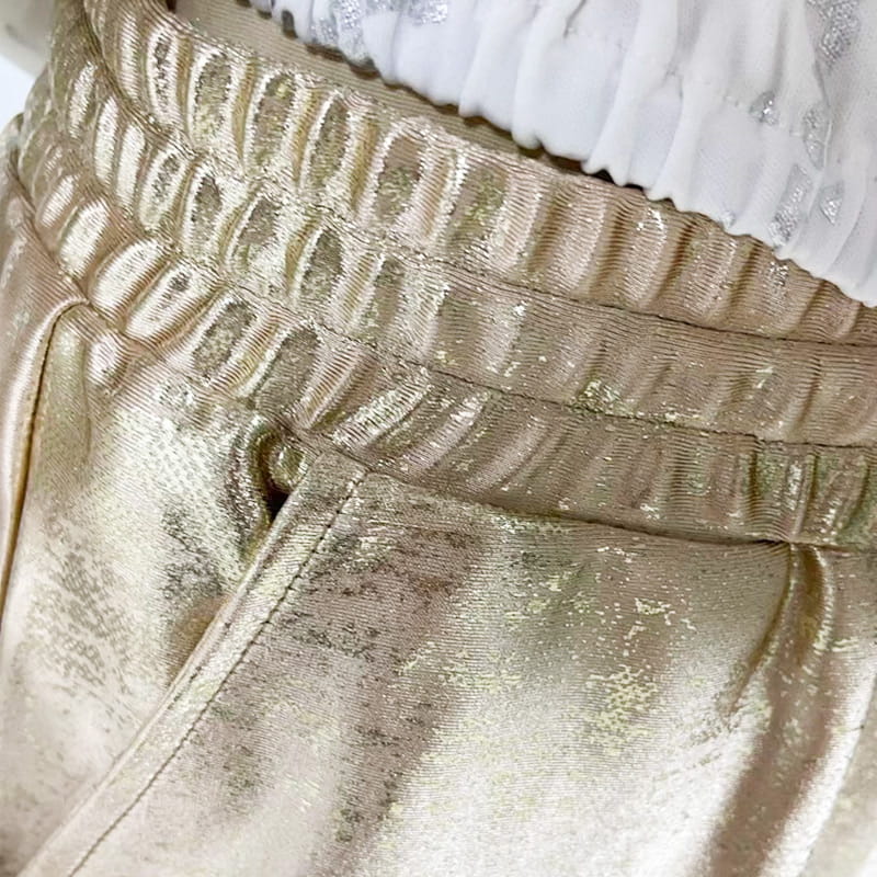 2-delige damesset: gouden Devil's Eye-top en broek verfraaid met pailletten