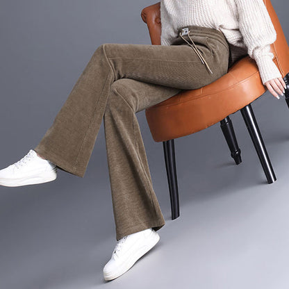 Damenhose mit hoher Taille, Kordelzug und langem Bein