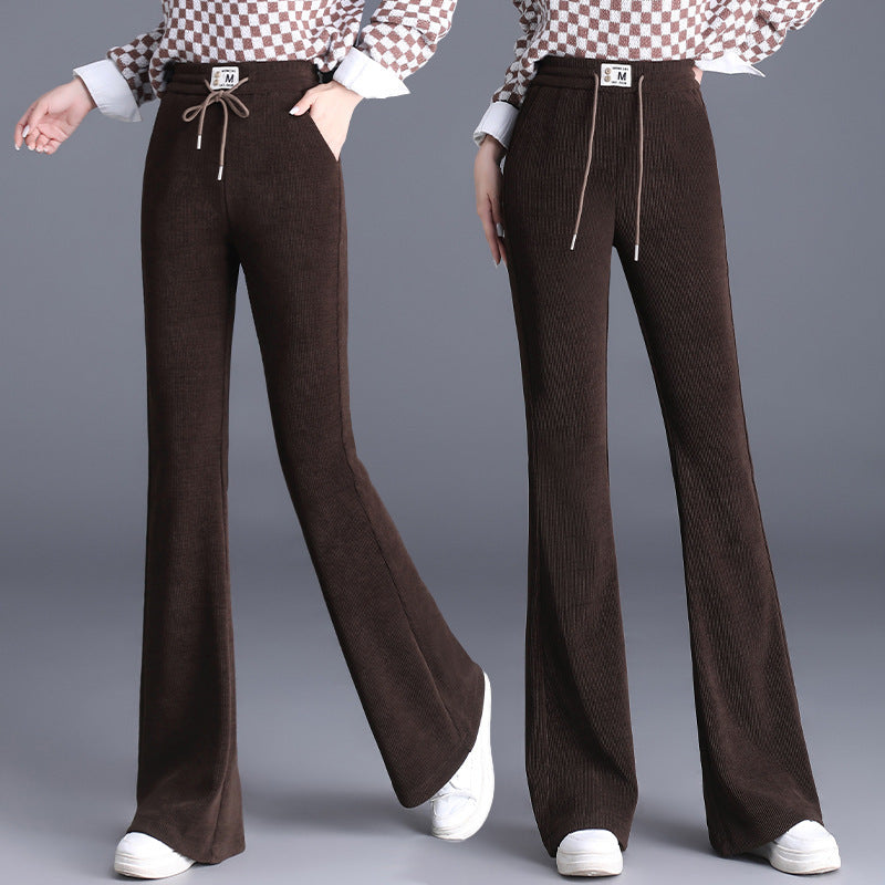 Damenhose mit hoher Taille, Kordelzug und langem Bein