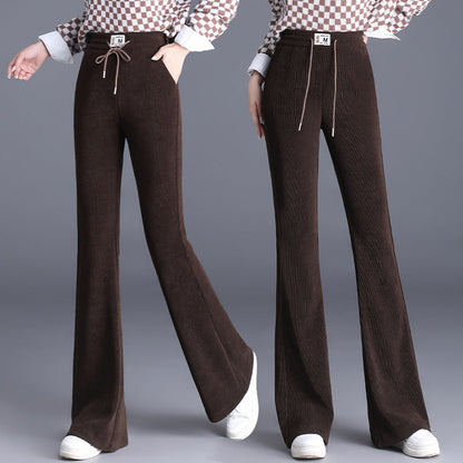 Damenhose mit hoher Taille, Kordelzug und langem Bein