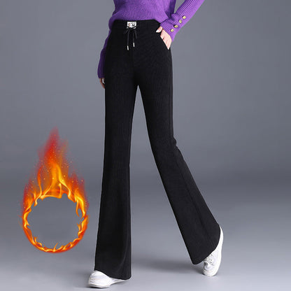 Damenhose mit hoher Taille, Kordelzug und langem Bein